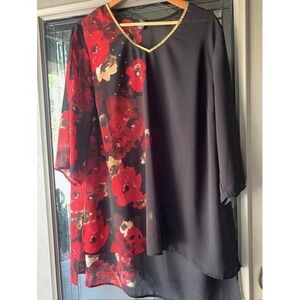 Catherines Tunic Top Plus 1X 18/20 Black & Red Tunic Top capsule